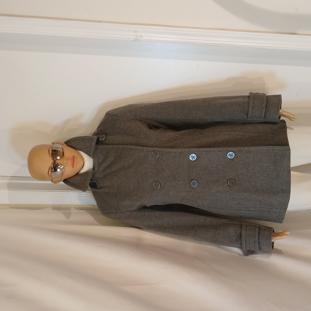 NWOT LANDS' END Gray Wool & Cashmere Blend Double-Breasted Pea Coat/Jacket - Picture 15 of 16